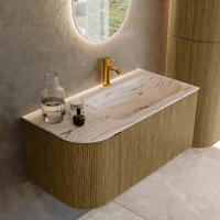 Badmeubel Mondiaz Kurve-Dlux | 95 cm | Meubelkleur Dusk | Wastafelkleur Nata | Solid surface | Wasbak rechter zijde spoelbak | 1 kraangat