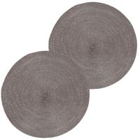 Ronde tafel placemats - 2x - donkergrijs - 38 cm - rotan look - kunststof - Onderleggers