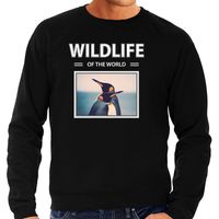 Pinguin sweater / trui met dieren foto wildlife of the world zwart voor heren - thumbnail