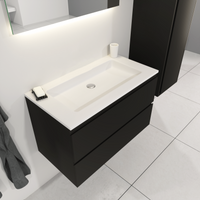 SaniGoods Sally badkamermeubel 80cm zwart mat met Solid Surface wastafel rechthoek zonder kraangat - thumbnail