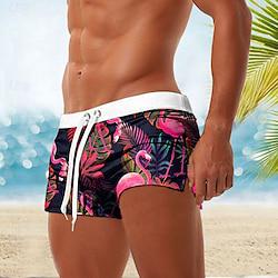 Voor heren Zwemshorts Lange zwembroeken Boxer Zwemshorts Korte broek Zak Trekkoord Elastische taille Flamingo Vogel Ademend Zacht Korte Surfen Feestdagen Strand Modieus Ontwerper Zwart Lichtgroen Lightinthebox