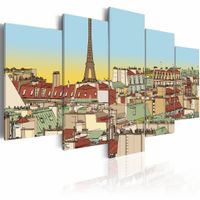 Schilderij - Tekening van Parijs, Multi-gekleurd, 5luik, wanddecoratie - thumbnail