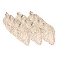 12x Creme witte glitter dennenappels 8 cm kerstboomversiering