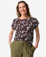 HEMA Dames T-shirt Amelie jersey bloemen donkerbruin (donkerbruin)