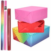 6x Rollen kraft inpakpapier regenboog pakket - regenboog/metallic rood/roze 200 x 70/50 cm - Cadeaupapier
