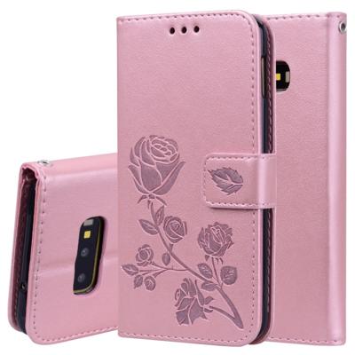 Rose reliëf horizontale Flip PU lederen case voor Galaxy S10e met houder & kaartsleuven & portemonnee (Rose goud)
