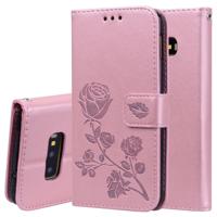 Rose reliëf horizontale Flip PU lederen case voor Galaxy S10e met houder & kaartsleuven & portemonnee (Rose goud)
