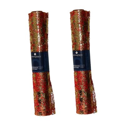 Decoratie stof/tafelloper - 2x - rood -500 x 28 cm - polyester - tafeldecoratie - kerstversiering