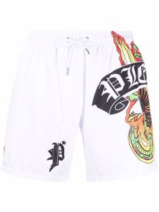 Philipp Plein short de bain à logo imprimé - Blanc