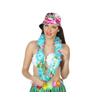 Carnaval verkleed set - Tropische Hawaii party - bucket hoedje - met bloemenslinger - volwassenen