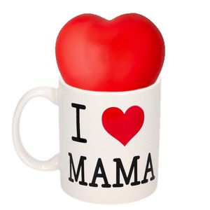 Moederdag I love mama mok met stressbal hartje