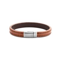 Armband staal-leder bruin 9 mm 19 cm