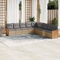 9-delige Loungeset met kussens poly rattan beige