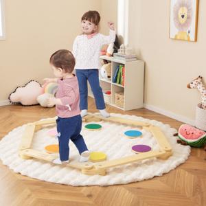 Houten Evenwichtsbalk & Stapstenen Montessori-Balansspeelgoed voor Kinderen 3+ Binnen & Buiten Houten Speelgoed voor Coördinatie
