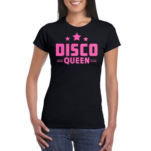 Bellatio Decorations Verkleed T-shirt dames - disco queen - zwart - glitter - jaren 70/80 - carnaval 2XL  -