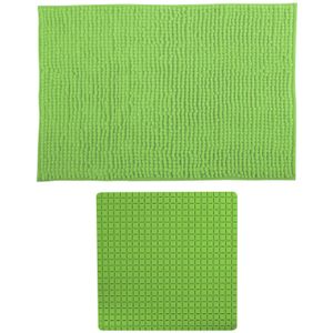 MSV Douche anti-slip mat en droogloop mat - Sevilla badkamer set - rubber/microvezel - limegroen