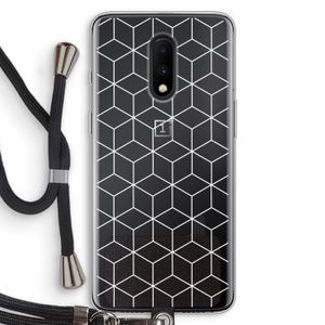 Zwart-witte kubussen: OnePlus 7 Transparant Hoesje met koord