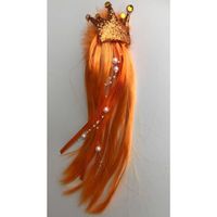 Haarklem met kroontje, kralen en oranje haarpluk 32 cm verkleedaccessoires   -
