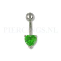 Navelpiercing hart kristal groen - thumbnail