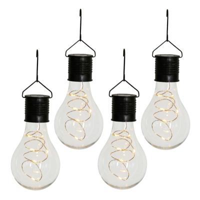 Anna's Collection Solar sfeer hanglamp - 4x - tuin - lampenbol - zwart - glas - 15 cm