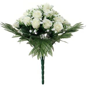 Kunstbloemen boeket rozen/gipskruid - wit - H36 cm - Bloemstuk - Bladgroen