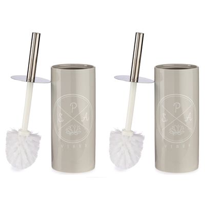 Set van 2x stuks toiletborstel/wc-borstel kiezelgrijs met tekst keramiek 31 cm