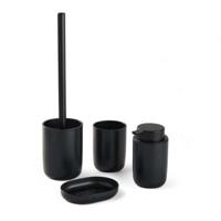 Set van 4 badkameraccessoires - TODAY - UTILITY - Beker, zeepdispenser, toiletborstel - Zwart