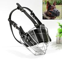 Stalen kooi stijl hond mand draad snuit beschermende snuit cover met lederen band maat: XL Stalen kooi stijl hond mand draad snuit beschermende snuit cover met lederen band maat: XL