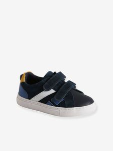 Leren sneakers met klittenband voor jongens kleutercollectie marineblauw