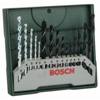 Bosch Accessories Mini-X-Line Mixed set, 15-delig, 5 steen-, 5 metaal-, 5 houtboren