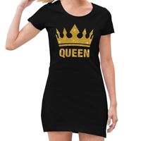 Zwart Queen gouden glitter kroon jurkje dames XL  - - thumbnail