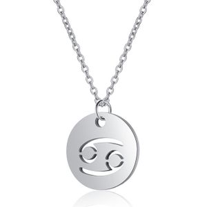 Sterrenbeeld Kreeft Dames Ketting Zilverkleurig Ronde Hanger