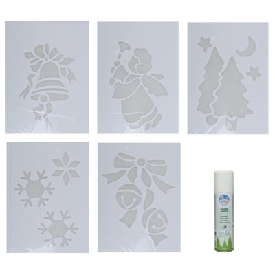 Kerst sfeer raamsjablonen met ECO spuitsneeuw - 5x stuks - 22 x 35 cm - raamdecoratie