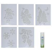 Kerst sfeer raamsjablonen met ECO spuitsneeuw - 5x stuks - 22 x 35 cm - raamdecoratie