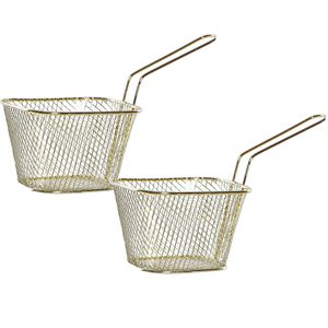 2x stuks patat/snack serveermandjes/frietmandjes goud 18 cm