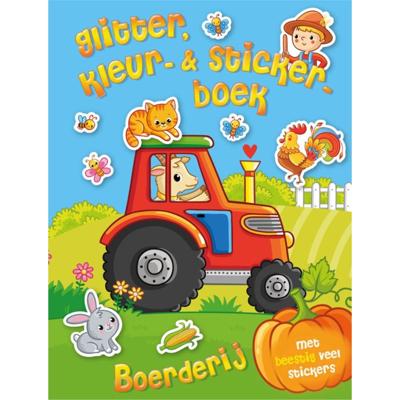 Glitter-, kleur- & stickerboek boerderij