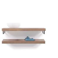 Looox Wooden Base Shelf Duo 120 cm, eiken old grey, Handdoekhouders geborsteld rvs - thumbnail