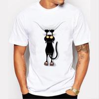 Kat Scratching quilt korte mouwen T-shirt voor mannen maat: L (wit)