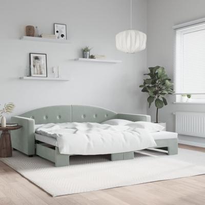 Slaapbank met onderschuifbed 90x200 cm fluweel lichtgrijs