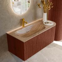 Badmeubel Mondiaz Kurve-Dlux | 105 cm | Meubelkleur Ruby | Wastafelkleur Arena | Solid surface | Wasbak linker zijde spoelbak | 1 kraangat