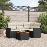 5-delige Loungeset met kussens poly rattan zwart