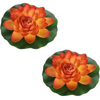 2x Oranje waterlelie kunstbloemen vijverdecoratie 26 cm - Kunstbloemen - thumbnail