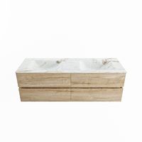 MONDIAZ VICA-DLUX 150cm badmeubel onderkast Washed Oak 4 lades. Inbouw wastafel CLOUD dubbel 2 kraangaten, kleur Frappe.