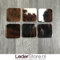 Koeienhuid onderzetters normandier bruin zwart wit 10x10cm