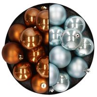 Kunststof kerstballen 6 cm - 24x stuks - bruin en lichtblauw - Kerstbal - thumbnail