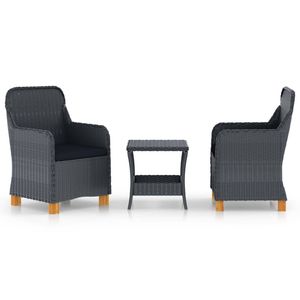 vidaXL 3-delige Loungeset met kussens poly rattan donkergrijs