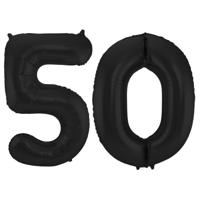 Folat Folie ballonnen - 50 jaar cijfer - zwart - 86 cm - leeftijd feestartikelen - verjaardag