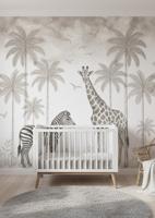 Foto behang babykamer monochrome jungle print
