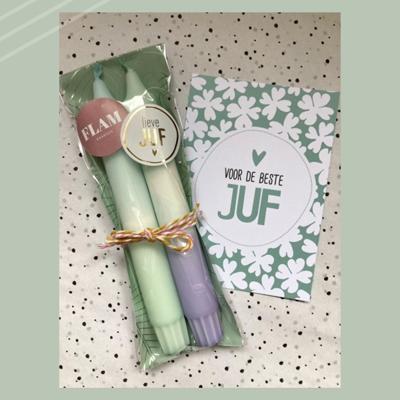 Juf cadeau - FLAM kaarsen set van 2 stuks #02