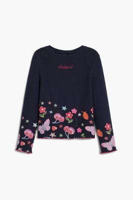 Lange mouwen T-shirt met bloemenlogo - BLUE - 5/6 Lange mouwen T-shirt met bloemenlogo - BLUE - 5/6